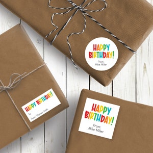 Happy Birthday Personalized Stickers, Birthday Stickers, 2.5&quot; Stickers, Birthday Labels, Custom Birthday Label,  Birthday Gift Stickers
