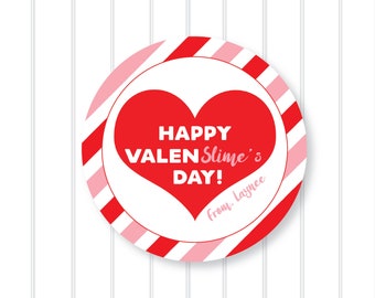 Valen "Slimes" Stickers, Personalized Valentine Stickers, Valentine Favor Stickers 2.5", Valentine Favor Stickers and Treat Bags