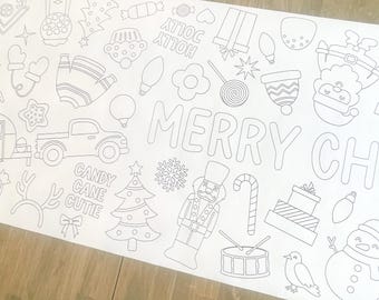 Cute Christmas Coloring Table Runner, Christmas Coloring Page, Fun Christmas Coloring, Giant Coloring Poster, Coloring Table Cloth,