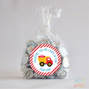 Personalized Valentine Dump Truck  Favor Stickers, Valentine Stickers, Valentine Favor Stickers 2.5", Valentine Favor Stickers and Treat Bag