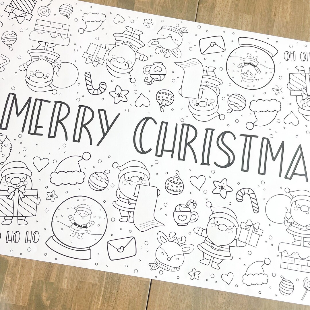 Santa Party Coloring Table Runner, Christmas Coloring Page, Santa ...