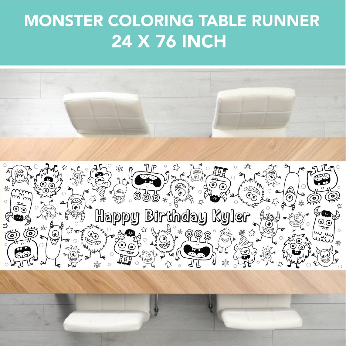 Monster Coloring Table Runner, Monster Birthday Coloring Page, Monster ...