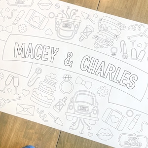 Personalized Wedding Birthday Coloring Table Runner, Wedding Coloring Page, Wedding Coloring Poster, Bridal Shower Decorations, 24 x 76 inch