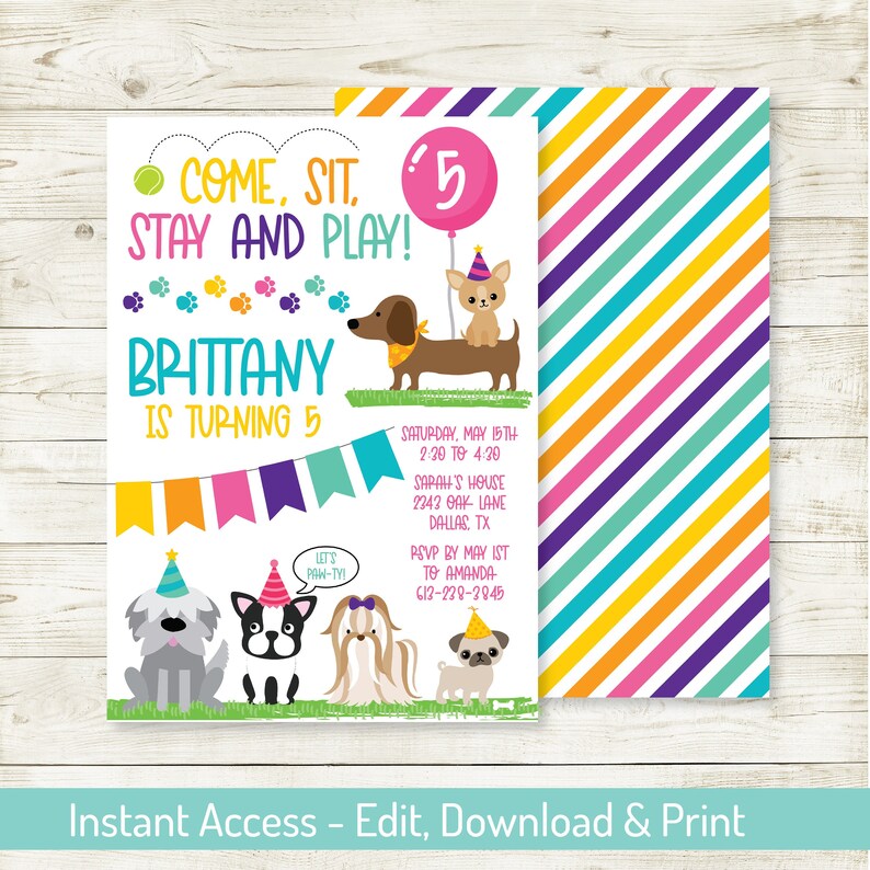 Puppy Party Invitation Editable Puppy 5x7 Invite Puppy - Etsy