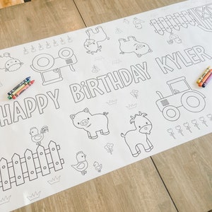 Farm Coloring Table Runner, Farm Themed Birthday Coloring Page, Barnyard Theme, Giant Coloring Poster, Coloring, Party Decorations, Farm