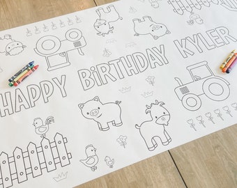 Farm Coloring Table Runner, Farm Themed Birthday Coloring Page, Barnyard Theme, Giant Coloring Poster, Coloring, Party Decorations, Farm