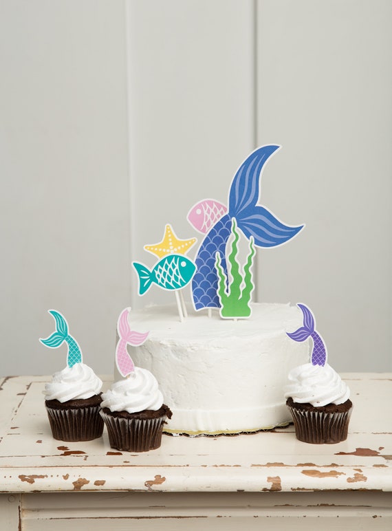 Mermaid Cake Topper Mermaid Theme Mermaid Party Printable Etsy