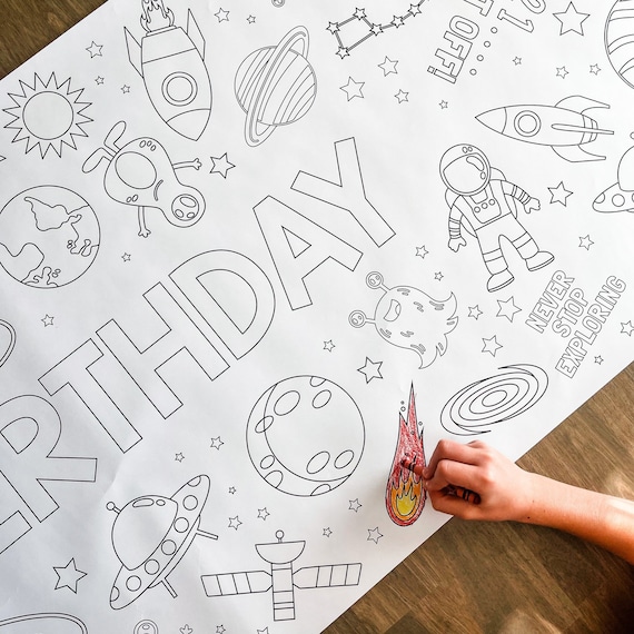 Outer Space Coloring Table Runner, Space Themed Birthday Coloring Page, Outer Space Theme, Giant Coloring Poster, Coloring, Space Birthday