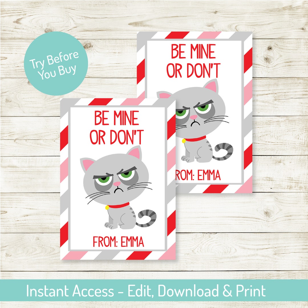 Grumpy Cat Valentine's Day Editable Card, Valentine's Card, Grumpy Cat ...
