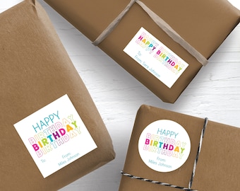 Happy Birthday Personalized Stickers, Happy Birthday Stickers, 2.5" Stickers, Birthday Labels, Custom Birthday Label,  Birthday Gift Sticker