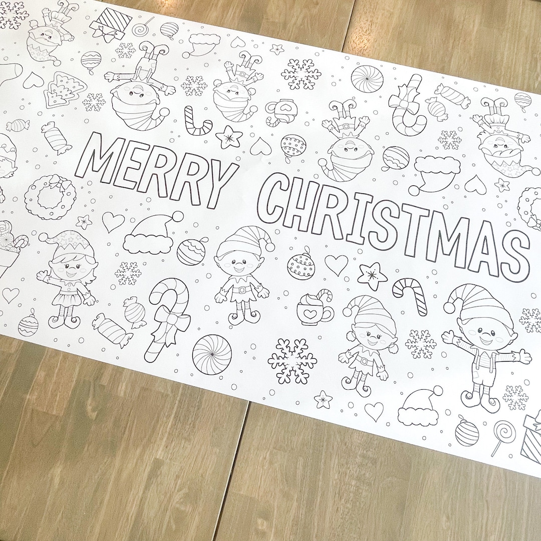 Christmas Elf Coloring Table Runner, Christmas Coloring Page, Elf ...