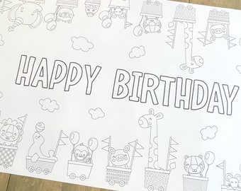Animal Train Coloring Table Runner, Happy Birthday Themed, Coloring Page, Giant Coloring Poster, Coloring, Party Animal, Birthday Party