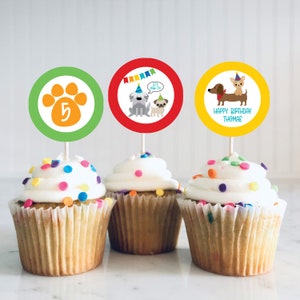 Puppy Party Cupcake Toppers, Editable, Printable, Puppy Party, Dog Party Supplies, Personalize with Corjl, Puppy Supplies, Boy Birthday