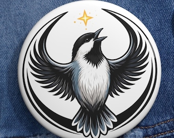 Maine State Bird Rebel Alliance Pin Button | Black Capped Chickadee Parody Badge | Maine Pride Sci-Fi Pin | Funny Fandom Gift
