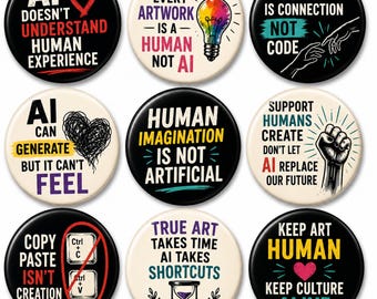 Anti AI Art Pin Button Set, Human Creativity Button, Support Human Artists Pin, Creative Protest Badge, AI Free Art Gift, Artist Rights