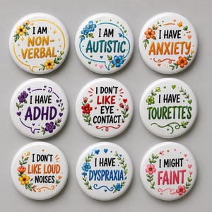 Épinglette de sensibilisation au handicap, Badge de neurodiversité, Épinglette de soutien à l'autisme et au TDAH, Bouton Besoins sensoriels, Cadeau de sensibilisation à l'accessibilité