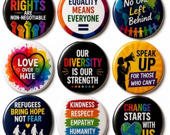 Human Rights Pin Button, Equality Diversity Badge, Love Over Hate Pin, Refugee Rights Activist Gift, Social Justice Button