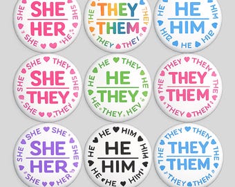 Pronoun Pin Button, She Her Badge, He Him Pin, They Them Button, LGBTQ Pronoun Badge, Inclusive Identity Pin, Ally Support Gift