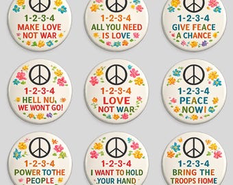 protest badge , Vintage Peace Protest Pin Button , Hippie Flower Power Badges, Make Love Not War Pins, Retro Anti  War  Buttons, Peace Sign