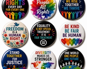 Human Rights Pin Button, Diversity Inclusion Equality Badge, Social Justice Activist Pin, One World Unity Gift Accessory, freedom badge