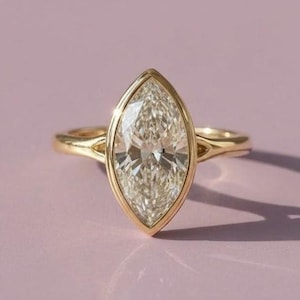 Unique 2CT Marquise Moissanite Ring: Bezel Setting Ring, 925 Sterling Silver, Gold Options