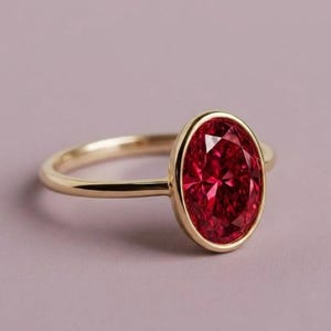 14K Yellow Ring  Bezel Set Oval Ruby Engagement Ring, Pink Gem Promise Ring, Solitaire Gold Ring, Wedding Gift for Women, Anniversary Ring