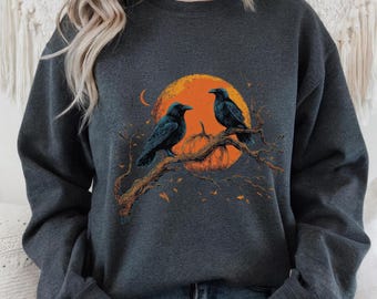 Witch Sweatshirt With Raven Bird Design, Dark Graphic Halloween Clothing