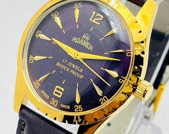 Vintage Refurbished Roamer Mechanical Watch | 17 Jewels, Purple Dial Wrist Watch.