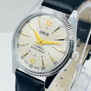 montre mécanique ORIS vintage reconditionnée | Mouvement ST-96, cadran blanc + or, 17 rubis, montre-bracelet.