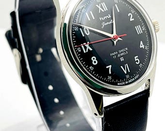 ヴィンテージHMT Janata機械式手巻きブラックダイヤル17ジュエル腕時計