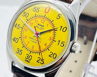 Vintage HMT PILOT Handaufzug| 17 Jewels gelbes Zifferblatt in Indien hergestellt.