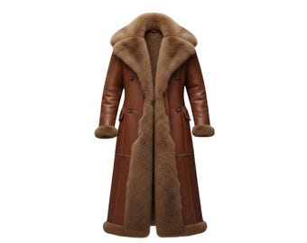 Handmade 70s Shearling Fur Aviator Coat for Men | Vintage Sheepskin Overcoat
