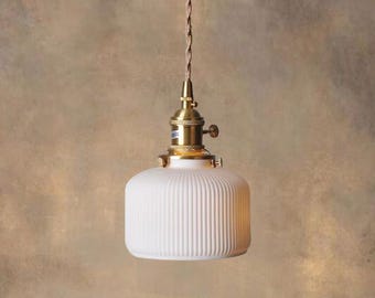 White Ceramic Ribbed Pendant Light, Minimalist Nordic Style