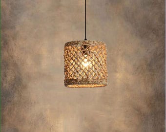 Lampe à suspension en jonc de mer tressée à la main, éclairage côtier rustique