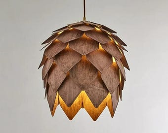 Lámpara colgante de piña de madera de nogal, decoración bohemia
