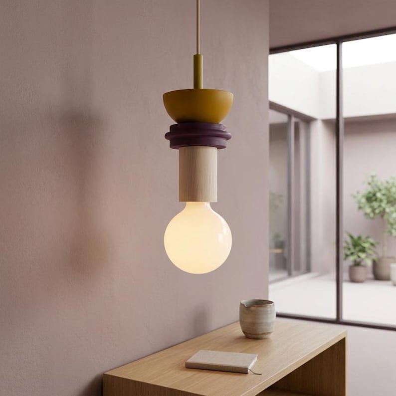 Wooden Minimalist Nordic Pendant Light, Scandinavian Hanging Lamp, Natural Wood Accent image 2