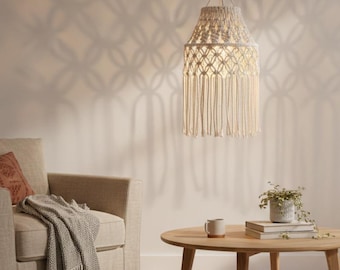 Macrame Boho Pendant Light, Natural Cotton Lampshade