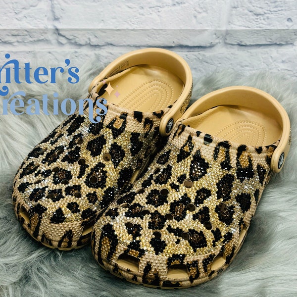 Slip on Clogs Custom Rhinestone Cheetah Leopard Fully Blinged Shoes Kritters Kreations