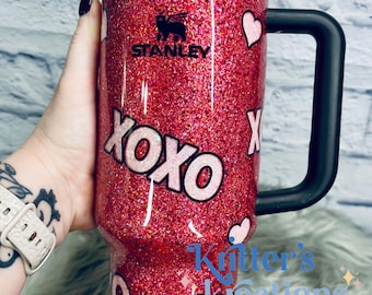 Custom Valentines Glitter Stanley Tumbler Kritters Kreations