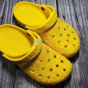 CROCS, Shoes, Custom Lv Rhinestone Crocs Yellow M9 W1 Clogs