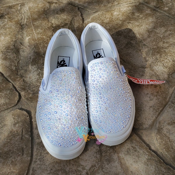 Slip on Shoes Custom Pearl Embellished Classic Slip on Shoes Wedding Kritters Kreations