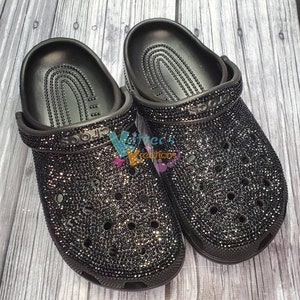 Slip on Clogs Custom Rhinestone Black Fully Blinged Shoes Kritters Kreations