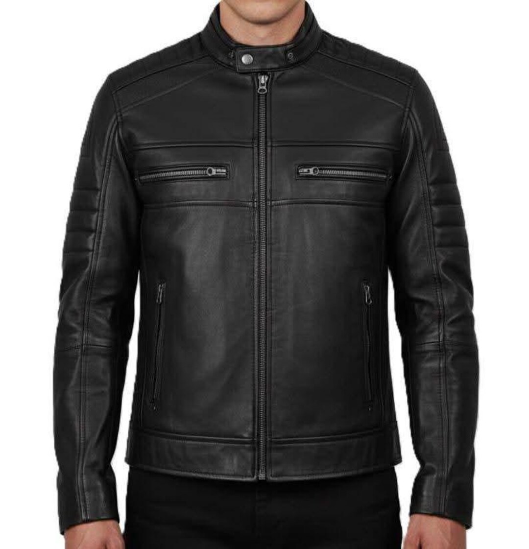 Handmade Leather Cafe Racer Jacket | Men's Slim Fit Biker Coat - Etsy