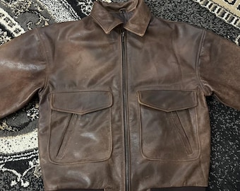 Distressed Brown Leather Bomber Jacket – Classic Aviator Style, Heavy-Duty Cow Leather Coat