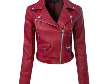 Red Leather Moto Jacket | Handmade Cropped Biker Outerwear