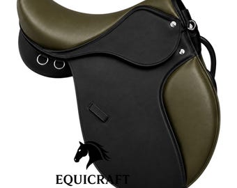 Synthetic English All Purpose Saddle Olive Green Black Vegan Faux Leather Dressage Jumping Saddle Knee Rolls Adjustable Stainless Fittings