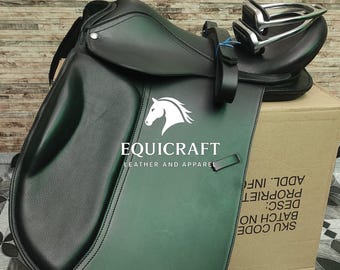 Black Leather Dressage Treeless Saddle | Long Flap English Saddle