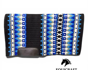 Royal Blue Black Wool Western Saddle Pad – Zigzag Show Pad | Horse Blanket Barrel Racing Rodeo Tack