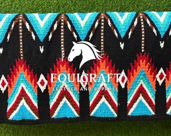 Protector de silla de montar western / Manta de silla de montar negra / Protector de caballo de lana azteca / Protector de exhibición marrón turquesa / Regalo de artículos para caballos