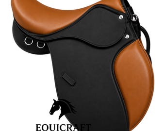 Synthetic English All Purpose Saddle | Black Tan Vegan-Friendly Lightweight Riding Saddle | Faux Leather Knee Roll Support
